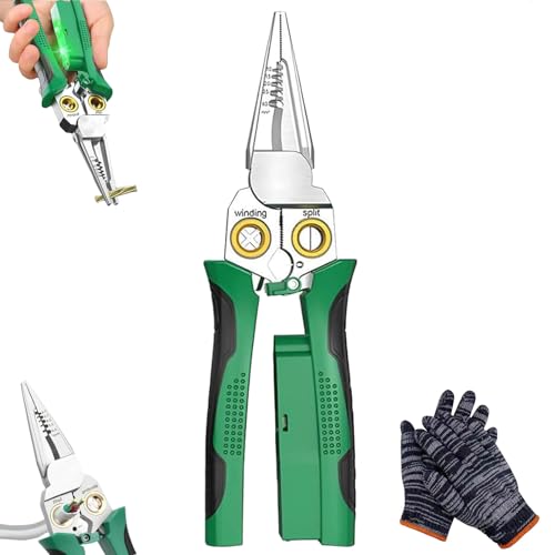 8-in-1 Tool, 8 in 1 Wire Stripper with Voltage Tester, 8-in-1 Heavy Duty Wire Stripper Pliers, for Wire Cutting Stripping Crimping Repair Tool (Green)