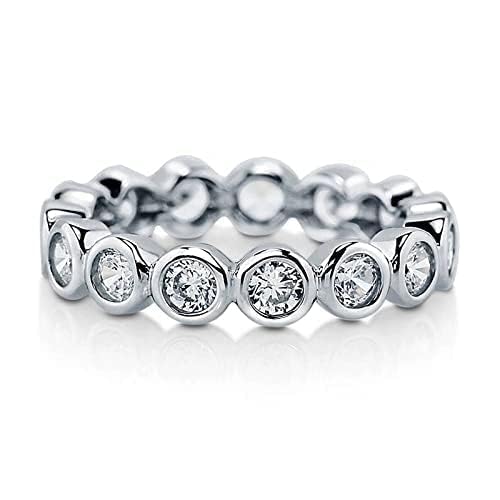 TwoBirch Platinum Plated Sterling Silver Bezel Set Round Cut Moissanite Eternity Ring (GRA CERTIFIED) (3 MM)2