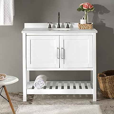 Alaterre Furniture Vanity Cabinet Only, Wood, White Cover