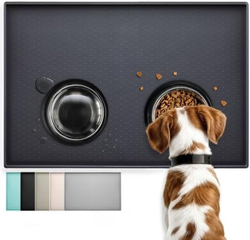 Conlun Napfunterlage Hunde und Katzen Futtermatte 60x40 cm, Silikonmatte | Wasserdichte Rutschfeste Haustier Futtermattemit Erhöhtem Rand, Verhindert Auslaufen und Spülmaschinenfes