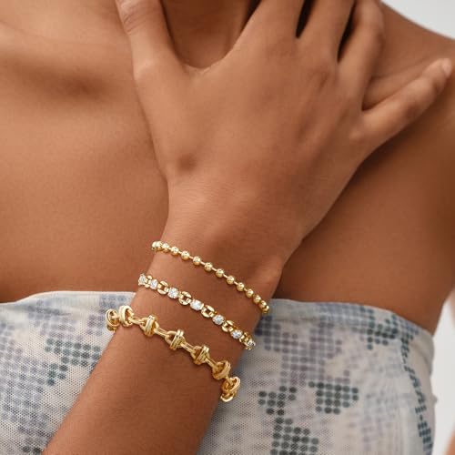 MEVECCO Chain Bracelet Gold Link Thick Chunky 14K Gold Plated Minimalist Simple Boho Handmade Jewelry Gift for Women Men Women3