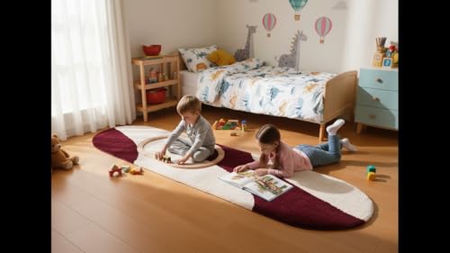 Image of Fluffy Silky Micro Fiber Polyster Carpet /Runner for Bedroom, Study Room, Playing Room, Guest Room ETC. 4x6 feet Feet, (Wine and Ivory new Laher)