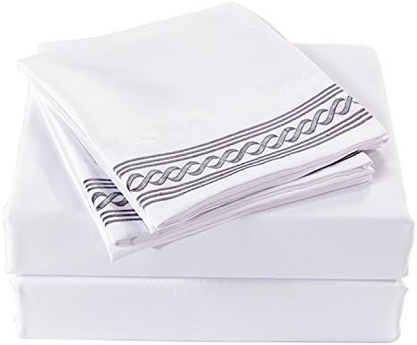 LuxRoyal Hotel Style Bed Sheet Set - HIGHEST QUALITY Brushed Microfiber 1800 Bedding - Wrinkle, Fade, Stain Resistant - Hypoallergenic - 4 Piece EMBROIDERY SHEET SET (Queen, White)