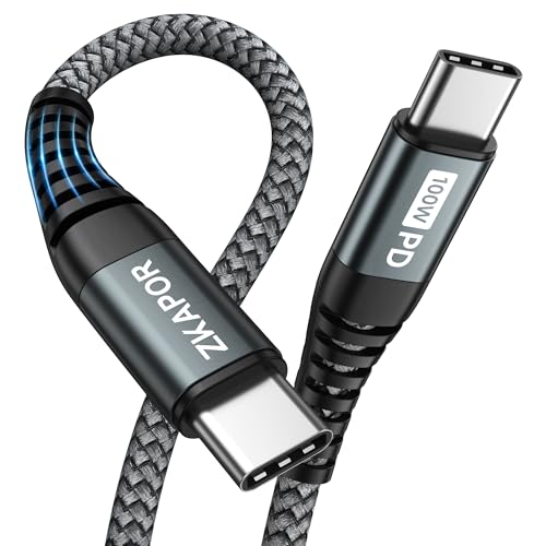 ZKAPOR Cable USB C a USB C 1M, Cable USBC Carga Rapida 100W Cable Tipo C Trenzado Nylon para iPhone 15/15 Pro Max, Samsung Galaxy S23 /S22, Pad Pro, Air, Huawei P40 /Mate 60, Pixel -Gris