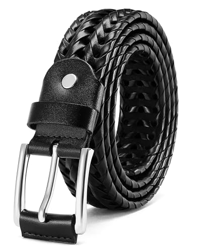 CHAOREN Mens Braided Leather Belt, Casual Woven Leather Belt for Men 35mm Width for Dress Jeans Golf