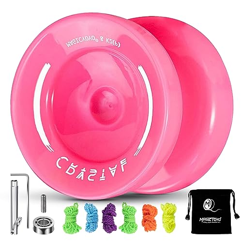 Image of MAGICYOYO K2 Plus Crystal Responsive Yoyo for Kids, Dual Purpose Yo-yo for Beginner, Replacement Unresponsive Bearing for Intermediate Advanced, with 5 Yo-yo Strings, Bag, Bearing Remover (Pink)