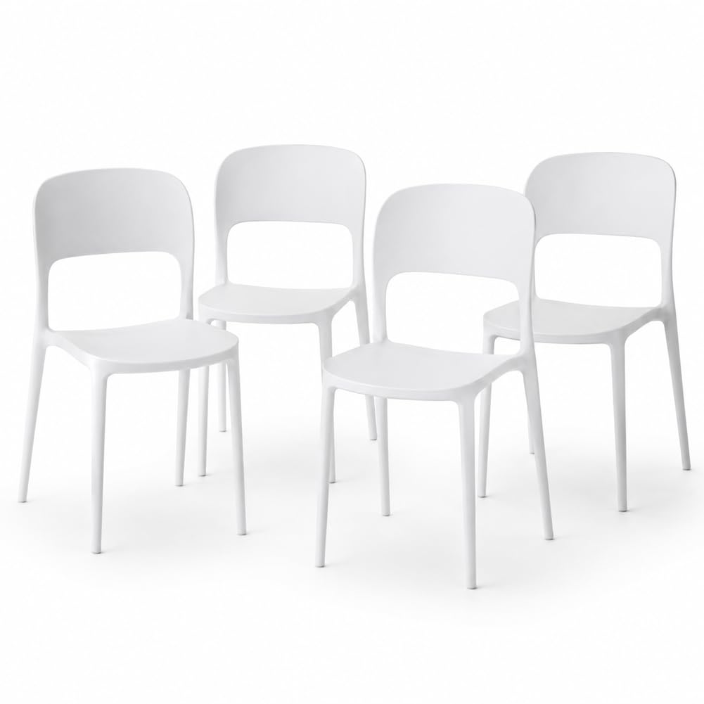 BAKAJI Set 4 Sedie da Pranzo Impilabili Salvaspazio Modello Stoccolma, Struttura Resistente Polipropilene, Seduta Ergonomica Ideale per Interno, Esterno, Casa, Giardino, Ristorante, Bar, 40x45x80 cm