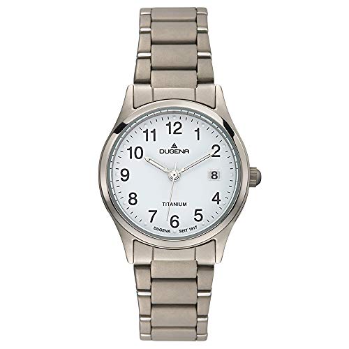 Preisvergleich Produktbild DUGENA Damen-Armbanduhr 4460331 Semper, Quarz, weißes Zifferblatt, Titangehäuse, Mineralglas, Titanarmband, Drückerfaltschließe, 5 bar