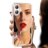 Erolagomat Mirror Case Compatible with iPhone 16 for Women Girls, [Four Corner Airbag Protection] [Elastic Shockproof Bumper] HD Mirror Back Beauty Makeup Phone Case Silver