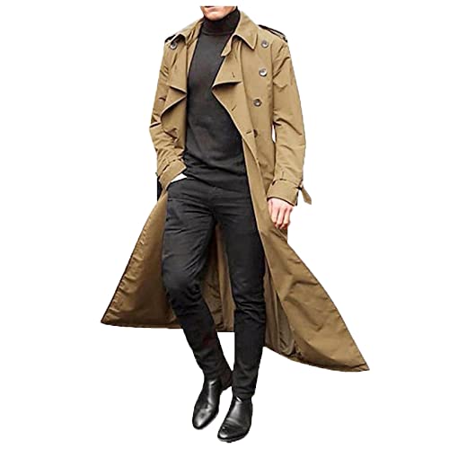 Herren Winter Schlanker Stilvoller Trenchcoat Zweireihig Langarm Solide Lange Jacke mit Gürtel für die Arbeit und den Urlaub Trenchcoat Herren Mantel Cardigan Herren Mantel Mit Gürtel Herren