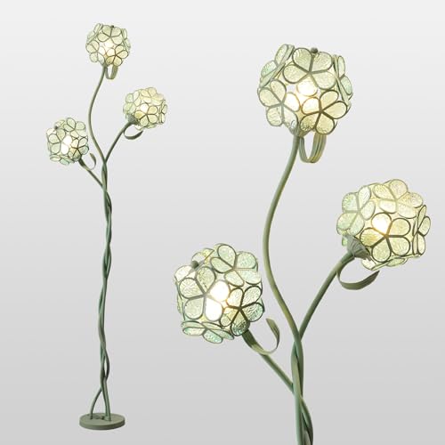 Vintage Tiffany Floral LED Floor Lamp for Living Room Tall Green Standing Lamp with Adjustable Heads Unique Flower Light for Bedroom Artistic Standing Light for Girls Kids Nursery Room Decor