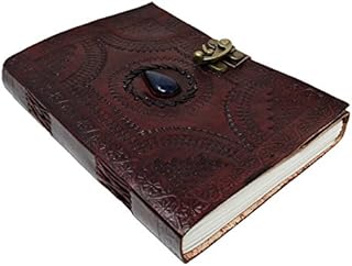 10 Inch Leather Journal with Blue Stone Writing Pad Blank Notebook Handmade Notepad for Men & Women Unlined Paper Best Present Art Sketchbook Travel Diary to Write Book of Shadow Refillable Grimoire