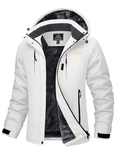 MAGCOMSEN White Jackets for Women Winter Ski Waterproof Windproof Snow Jackets Fleece Warm Mountain Raincoat Windbreak M