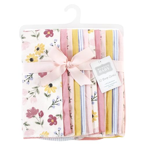 Image of Hudson Baby Unisex Baby Cotton Poly Flannel Burp Cloths Bundle, Soft Painted Floral, One Size