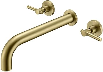 SUMERAIN Bathroom Wall Mounted Bathtub Filler Faucet, Brushed Gold | 3 Hole, 2 Handle, with Brass Rough in Valve, High Flow Rate, 11-1/32 inch Extra-long Spout Reach