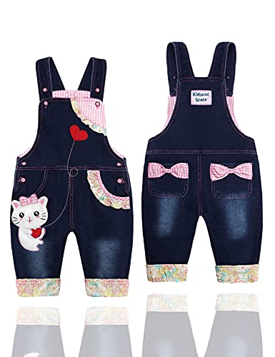 Image of Kidscool Space Baby Toddler Girls Soft Knitted Cotton Denim Cute Cartoon Overalls