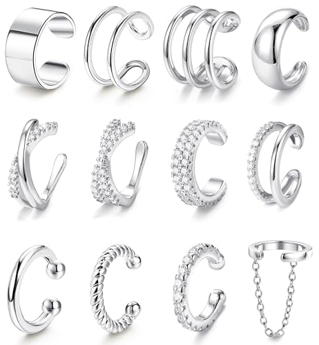 LOLIAS 12Pcs Ear Cuffs Non Piercing - White Gold Plated Ear Cuff Earrings for Women Adjustable Earring Cuffs for Non Pierced Ears Clip on Cartilage Earring Fake Earrings Set by LOLIAS - Used condition - US$11.49
