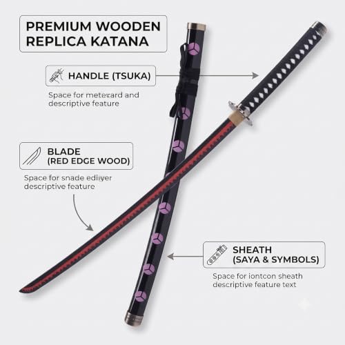 Image of OFFO One Piece Zoro Shusui Wooden Katana Replica 100cm Life Size Anime Collectible Prop for Cosplay, Display & Training | Lightweight Decorative Model Gift for Fans, Teens & Collectors
