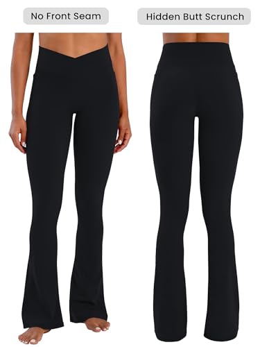Sunzel Hidden Butt Lifting Scrunch Flare Leggings for Women with Pockets No Front Seam Tummy Control Mini Flared Yoga Pants2