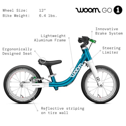 Image of woom GO 1 & GO 1 Plus Balance Bike for Toddlers & Kids 18 Month to 4.5 Years Old, 12-Inch & 14-Inch Lightweight Bicycles for Boys & Girls