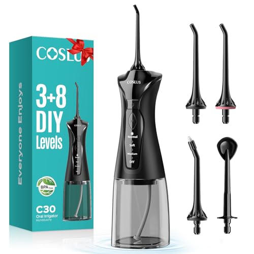 COSLUS Water Dental Flosser Pick for Teeth: 4 Modes Cordless...