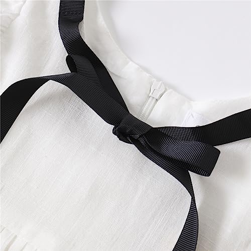 Mud Kingdom Toddler Little Girls Dress Flutter Sleeve Bow tie School Uniform Casual Summer4