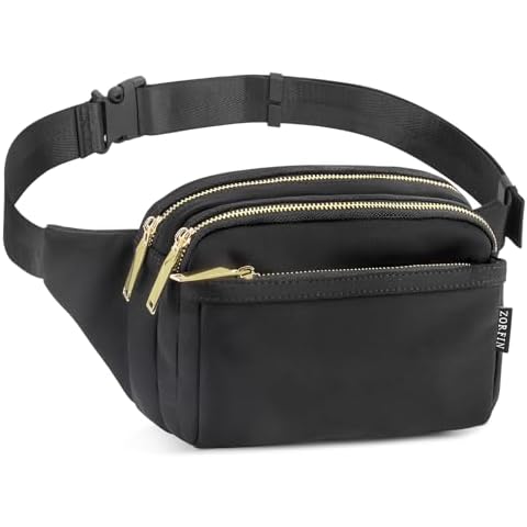 ZORFIN Fanny Packs for Women Men, Belt Bag with 4 Zipper Pockets, Fashion Crossbody Bags, Large Capacity Waist Packs with Adjustable Strap for Workout/Running/Hiking (Black2) Cover