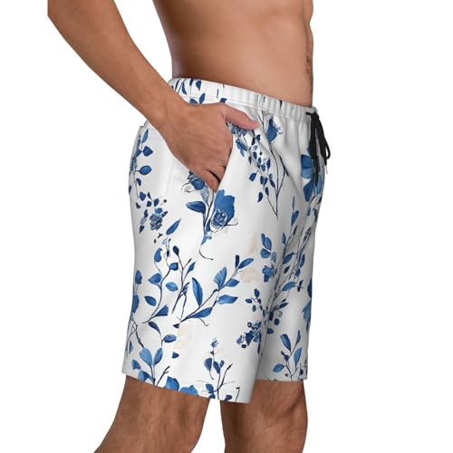 Blue Flower Floral Pattern Roses Print Men's Beach Pants Lightweight Quick-Dry Swim Pants with Mesh Lining for Men3