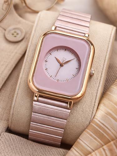 Image of Premium Rose Gold Square Analog Watch for Women & Girls | Stylish Stainless Steel Strap | Elegant Heart Second Hand | Trendy Ladies Wrist Watch under 500 | Square Case Design | Perfect for Casual | Affordable Fashion Watch for Girls