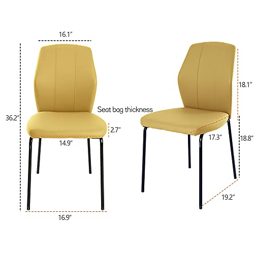 Set Of 2 Zerifevni Dining Chair Modern Elegant Side Chairs Leather Durable Wide Cushion For Kitchen Room (Yellow) #TOP1