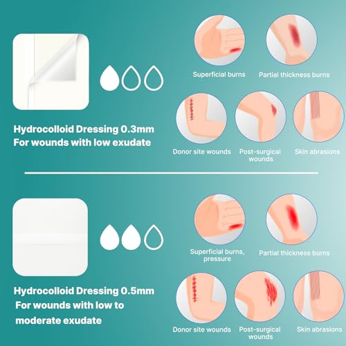 Image of Dimora Hydrocolloid Wound Dressing, 10 Pcs Ultra Thin 4 inch x 4 inch Large Patch Bandages with Self-Adhesive, Fast Healing for Bedsore, Burn, Blister, Acne Care, Sterile and Waterproof