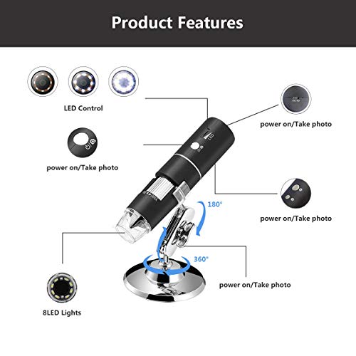 WiFi Digital Microscope,USB Microscope 2MP Camera Rechargeable Kids Microscope Endoscope 1080P HD,1000x Magnification for iPhone/iPad/Android Phone/Windows