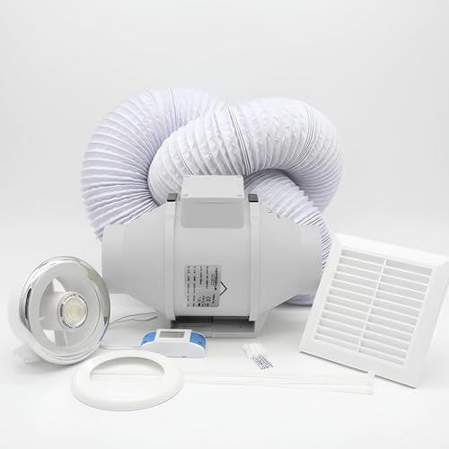 AirTech-UK Bathroom Extractor Fan Kit with LED Light and Adjustable Timer, 2 Speed - 100mm / 4" - Powerful and Whisper Quiet - Flow Max Elite