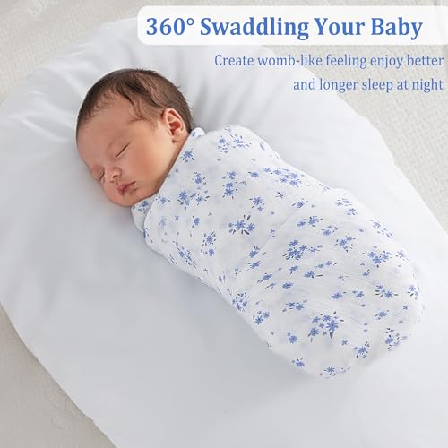 Image of Viviland Muslin Swaddle Blanket, Baby Swaddle Blanket for Boys & Girls, Nursery Receiving Blanket for Newborn, Baby Swaddle Wrap Soft Silky & Breathable, 4 Packs, 47 X 47In, Blue Floral