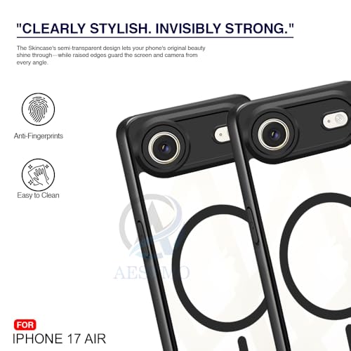 Image of AESTMO iPhone 17 Air Back Cover | 360 Protection | Crystal Clear Hard Back Transparent | Compatible with MagSafe Accessories (PC+TPU, Black Bumper)