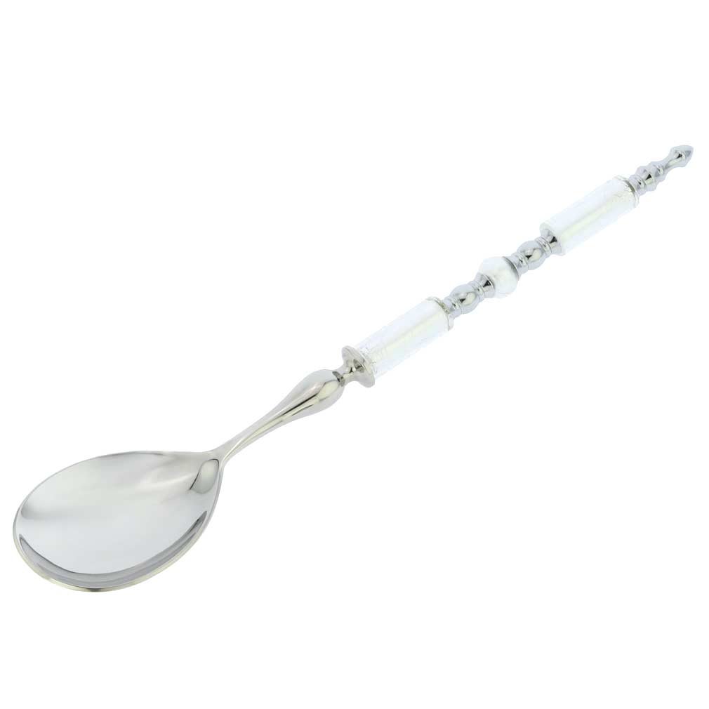 Cucchiaio da insalata in vetro di Murano italiano - bianco argento
