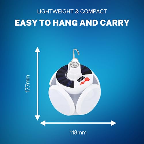 New Home Era Solar Camping Light - 90 Degree Foldable | Battery Indicator | 5 Light Modes | Waterproof Rechargeable LED Solar Light | Dust Proof & Anti-Fall - Perfect for Outdoor Adventures