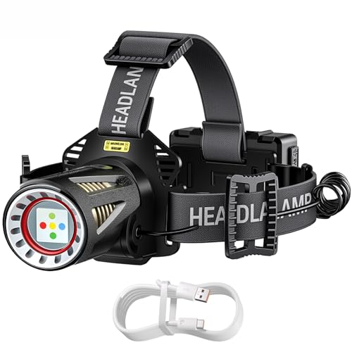 MAXME100 Long Range Rechargeable Headlamp, 5-Color-in-1, Zoomable Hunting Headlamp for Coyotes Hog Predators, Blood Tracking Light, Head Lamp Light for Search Rescue Outdoor Use Emergencies Gift
