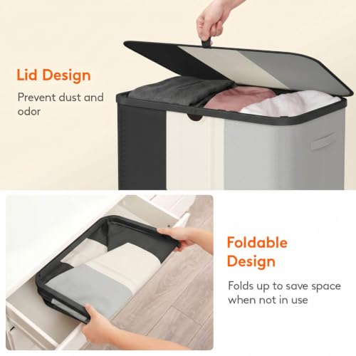 Lifewit 185L 3 Section Laundry Hamper with Lid, Large Laundry Basket with Handles and Removable Bags, Tall Clothes Hamper, Foldable Laundry Sorter for Bedroom Bathroom, Black, Gray, and White - Image 7