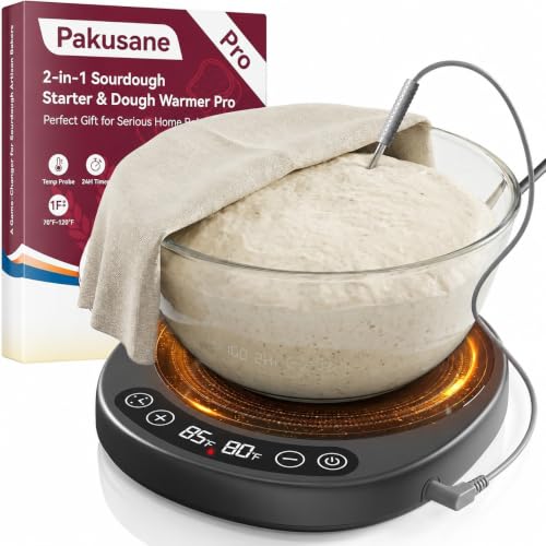 Pakusane SourKeeper, Larger 2-in-1 Sourdough Starter Warmer Pro - 2026 Upgrade Larger Heating Plate, Dough Temp Probe, 1°F Control (70–110°F), 24H Timer, Real-Time Monitoring Black