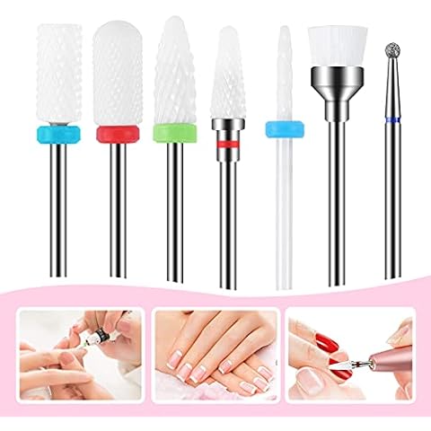 Bits für Nagelfräser 7 Stücke, Keramik Fräser Bit Set für Gelnägel, Nagelfräser Aufsätze für Acrylnägel, Profi Elektrische Nagelfeile Aufsatz Metall Diamant Cover