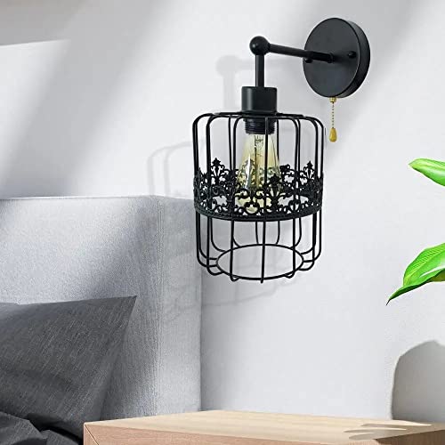 Lámpara industrial de pared steampunk con jaula de metal y cadena 3