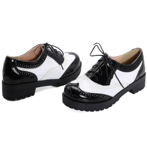 Image of Agodor Women's Lace up Wingtip Oxford Shoes Chunky Heel Platform Vintage Round Toe Brogue Shoes