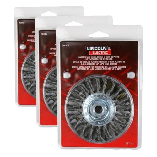 Image of Lincoln Electric KH305 Knotted Wire Wheel Brush, 20000 RPM, 4 inch Diameter x 1 /2 inch Face Width, 5 /8 inch x 11 UNC Arbor (Pack of 3)