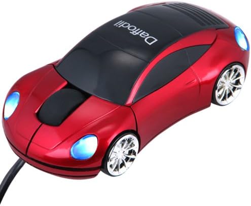 Daffodil WMS207R Wired Optical Mouse - 3 Button Car Shaped PC Mouse with Scrollwheel and LED Lights - For Laptop / Netbook / Desktop Computers - Supported by: Microsoft Windows (7 / XP / Vista) and Apple MAC (OS X +) - Novelty Porsche Shaped Mouse