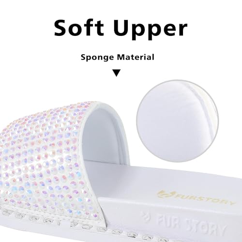 Image of Fur Story Womens Slides House Slippers Rhinestone Glitter Slides Cute bling Flat for Women Platform Sandals Cozy Bedroom Slippers Shower Shoes