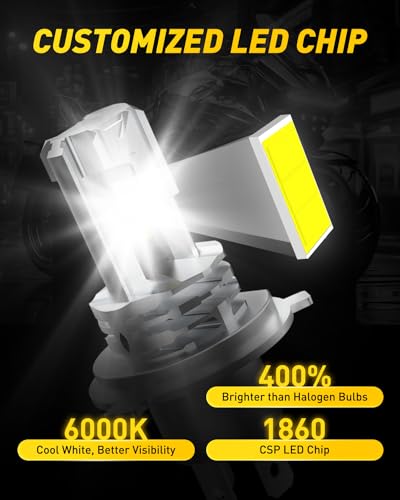 Image of AUXITO H4 Light Bulb Hi /Low for Motorcycle, 400% Brighter, 9003 Bulb 6000K Cool White H4 Fog Light Fanless, Plug and Play, Pack of 1