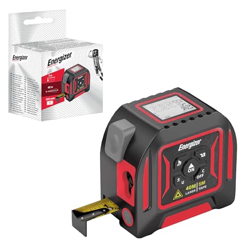 Energizer - Télémètre Laser 2 en 1, Mètre Laser 40m & Ruban à Mesurer 5m, Écran LCD, Rechargeable USB-C, Mètre à Ruban Laser Numérique Mesureur de Volume - Batterie Longue durée