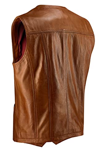 Thelongvoyage - Motorcycle Vest 100% Genuine Lambskin Durable Leather Vest For Men Vest With Pocket Leather Biker Vest Sleeveless Leather Vest Men's Leather Vest Button Closure Vest Collarless Vest #TOP3