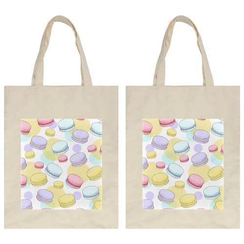 VAPOKF Sacs fourre-tout en toile, réutilisables, respectueux de l'environnement, sacs à bandoulière pour le shopping, le travail, l'école, les voyages, le quotidien, différentes tailles de macarons,